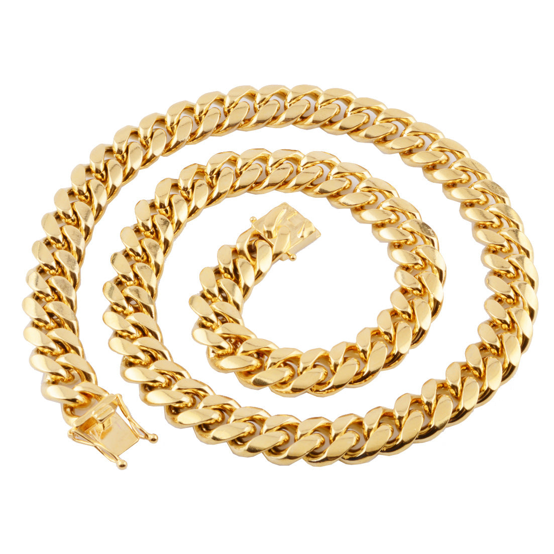 Stainless Steel Cuban Link Necklace in Gold Finish