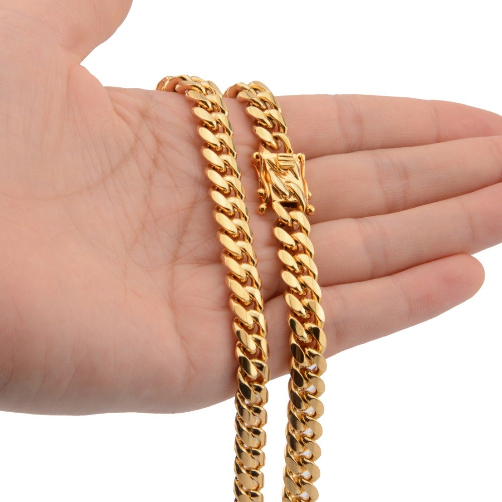 Stainless Steel Cuban Link Necklace in Gold Finish