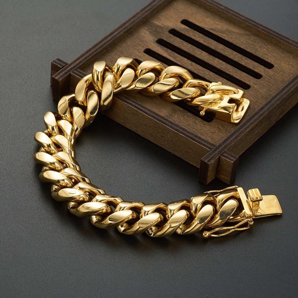 Stainless Steel Cuban Link Necklace in Gold Finish