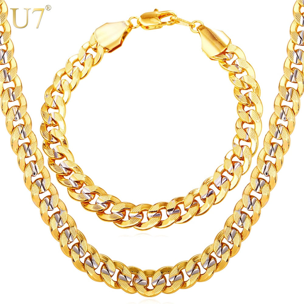 Men's Hip Hop Necklace and Bracelet Set, 10mm Chain