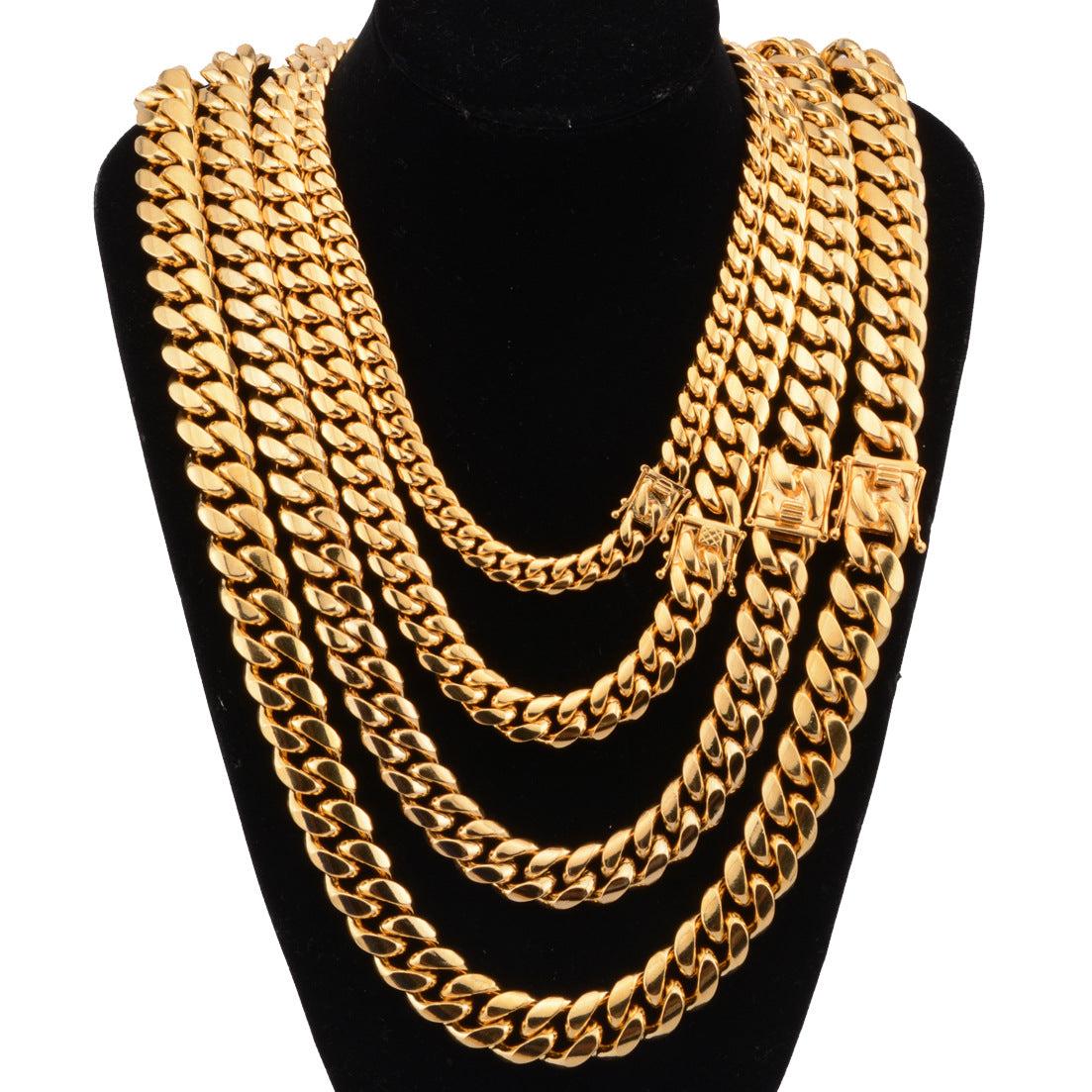 Stainless Steel Cuban Link Necklace in Gold Finish