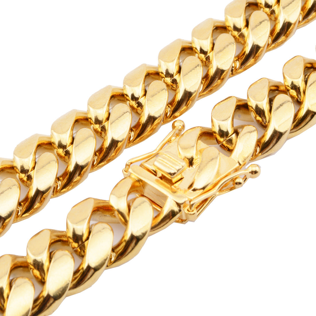 Stainless Steel Cuban Link Necklace in Gold Finish
