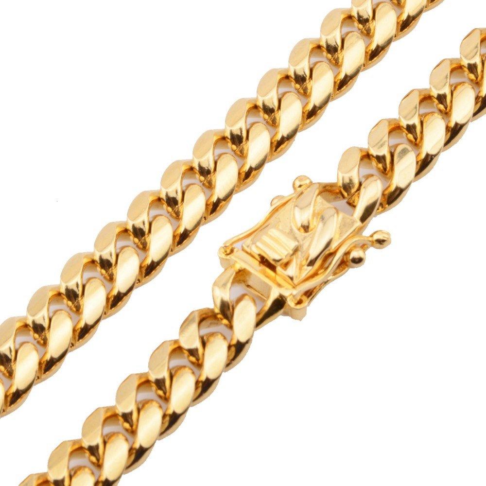 Stainless Steel Cuban Link Necklace in Gold Finish