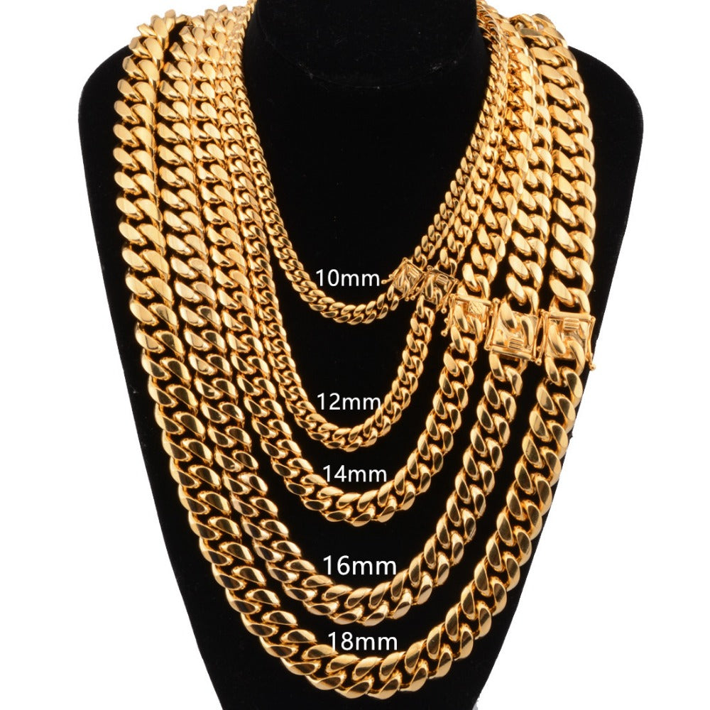 Stainless Steel Cuban Link Necklace in Gold Finish