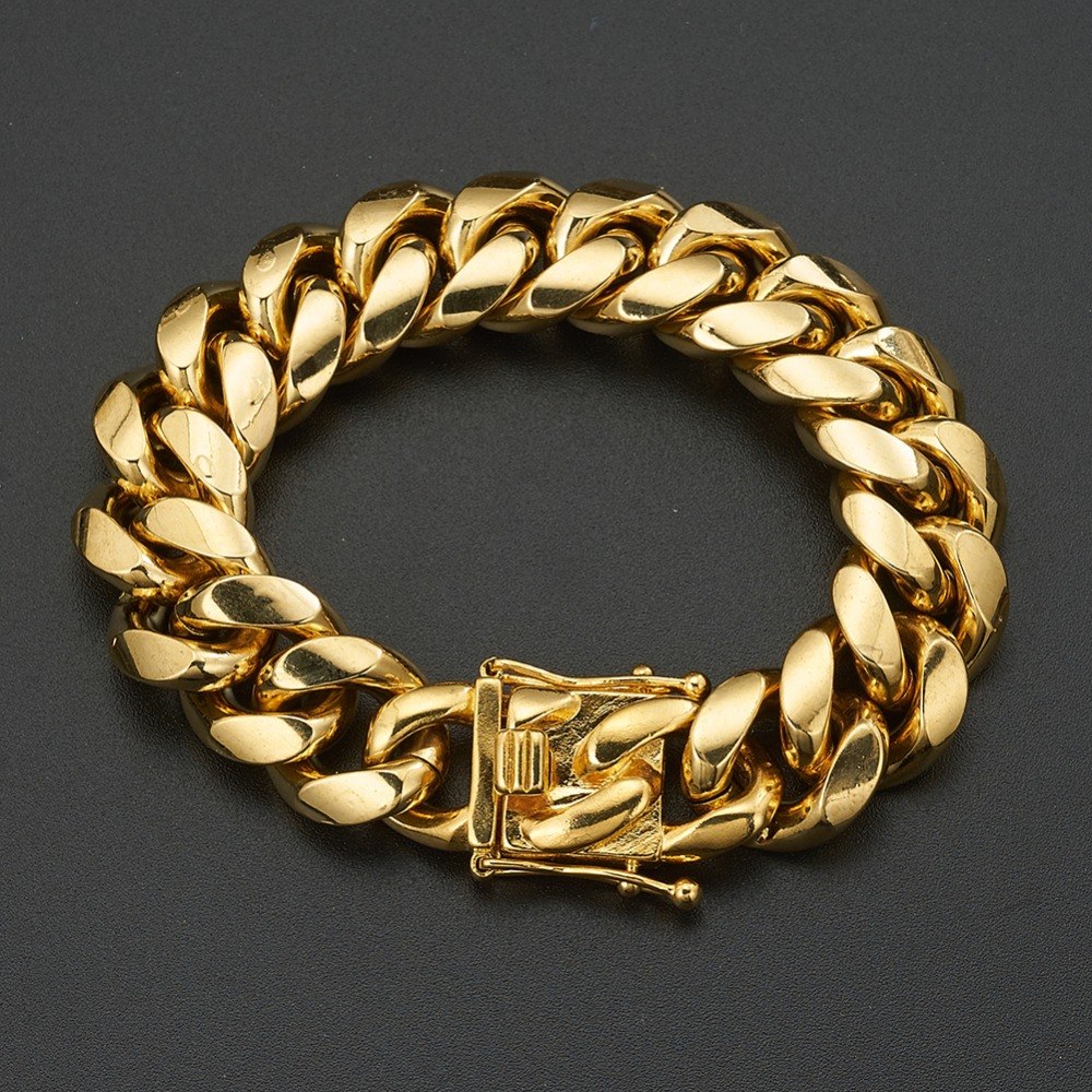 Stainless Steel Cuban Link Necklace in Gold Finish